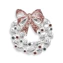 Red and Green Swarovski Crystal Christmas Wreath Pin