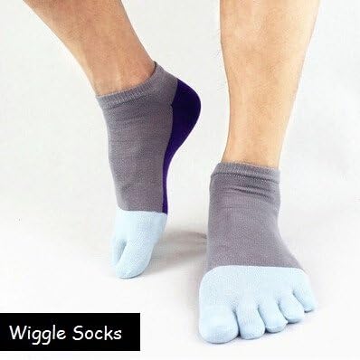 Wiggle Socks From Cerkos: Unisex Comfortable Toe Socks, Toe Separator Socks, Five Finger Socks, 5 Toe Socks, Toe Shoe Socks for Men/women (1 Pair, Light Blue Grey Ankle Socks)