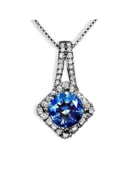 1.35ct Blue Round Diamond Necklace Pendant 18k Black Gold
