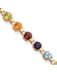 14k Gold 7in Completed Genuine Round Gemstone Rainbow Bracelet