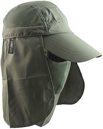 Camo Coll Kid/child Outdoor Summer Flap Cap with Removable Sun Shield and Mask (One Size, Army Green)