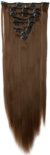 S-noilite 26 Inches(66cm) Straight Light Brown Full Head Set Clip in Hair Extensions 8 Piece 18 Clips Hairpiece Trendy Design