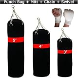 3ft Canvas Kick Boxing Punch Bag FREE Bag Mitts + Heavy Duty Chain + Swivel + Ceiling Hook