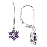 10K White Gold 0.008 ctw Diamond and Amethyst Flower Earrings