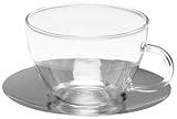 Bormioli Rocco H Drink Coffee Cups and Steel Saucers, Set of 2, Gift Boxed