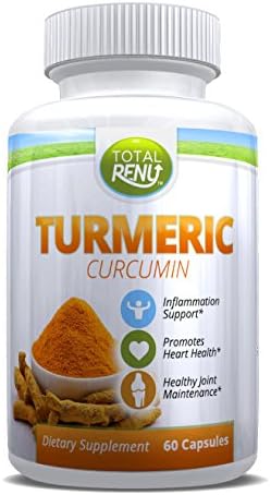 Total Renu Turmeric Curcumin Capsules: Powerful Supplement with Root Extract and Powder. Anti-inflammatory, Anti-oxidant, Immune Booster. 650mg, 60 Count, 30-day Supply.