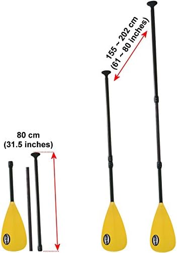 Adjustable 3 Piece Carbon Paddle for airSUP / Stand Up Paddle Surfing and Flat Water, Plastic Blade, total 30oz! Yellow