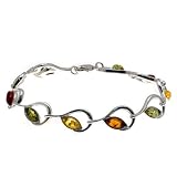 Certified Genuine Multicolor Amber Marquise-shaped Bracelet