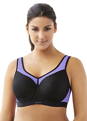 Glamorise Women's Plus Size High Impact Underwire Sport Bra, Black/Purple, 44DD
