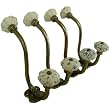 Blue and White Set of 4 Antique Style Ceramic Double Wall Hooks, Each a Different Design