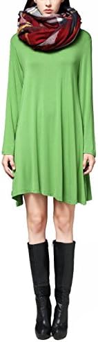 Auroker Women's Long Sleeve Swing Loose Flowy Casual Tunic Shirt Mini Dress(Green S)