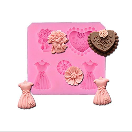 Pin Te Xin Silicone Cake Bread Chocolate Jelly Candy Baking Mould Craft Mold (love+flower+dress)