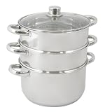 Crealys 502369, Vaporiera 3 livelli, in acciaio inox, coperchio in vetro, diametro: 24 cm
