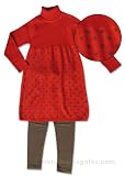 Floriane Red Cotton Tunic Dress & Legging Set