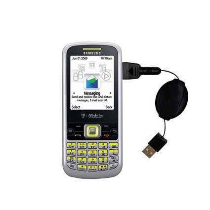Retractable USB Cable for the Samsung SGH-T349 with Power Hot Sync and Charge capabilities - uses Gomadic TipExchange Technology