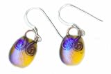 Baerreis - Hand Crafted Artisan Fused Art Glass Earrings - Dichroic, Soft sparkling - Amber w/ Copper Wire Work, Sterling Silver