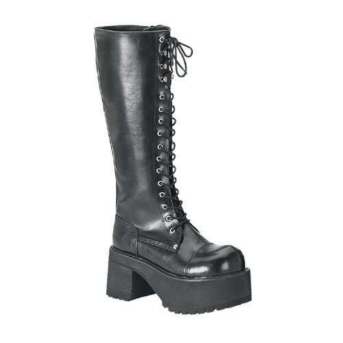 Demonia Ranger-302 3.5 Inch Platform Black Pump Knee Boots Size 10