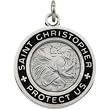 Clevereve's Sterling Silver 19.00 mm Black Enamel St. Christopher Medal With 18.00 Inch Chain