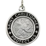 Clevereve's Sterling Silver 19.00 mm Black Enamel St. Christopher Medal With 18.00 Inch Chain
