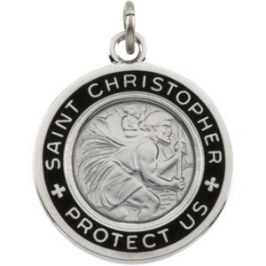 41wUoWXUhNL Sterling Silver Black Enamel Saint Christopher Medal With 18.00 Inch Chain | Size/Info: 19.00mm