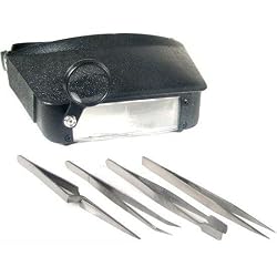 Loupe Opti Headband Magnifier & 4 Tweezers Gem Tools