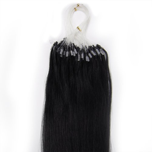 18'' Remy Loops Micro Rings Beads Tipped Human Hair Extensions 17colors for Your Best Selection (#01-jet black)