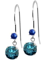 1.26 Ct Round Blue Diamond Blue Sapphire 14K White Gold Earrings