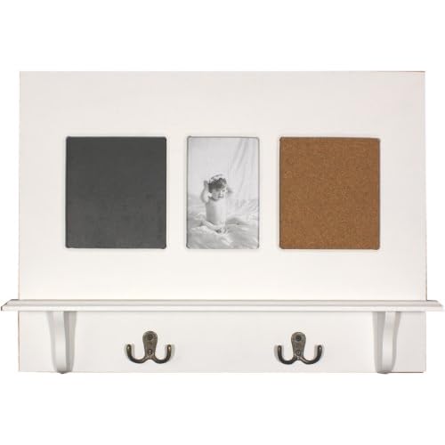 White Shabby Chic Coat Rack With Blackboard Picture Frame And Corkboard