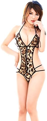 Feeten Women's Hot Cleavage-exposed Leopard Print Sexy Underwear, Black