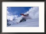 Snowboarder Carving Through Powder Snow, St. Anton Am Arlberg, Tirol, Austria Framed Photographic Poster Print by Christian Aslund, 21x17