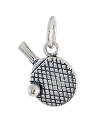 Sterling Silver Ping Pong Racquet & Ball Pendant, 1/2 inch wide