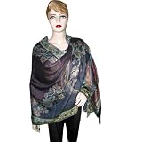 Light Eggplant Floral Reversible India Pashmina Shawl 80"x28" Free Shipp