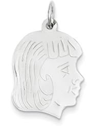 14k White Gold Etched Medium Facing Right Engravable Girl Charm Pendant