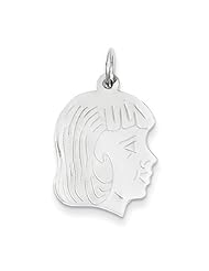 14k White Gold Etched Medium Facing Rightt Engravable Girl Charm Pendant