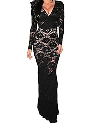 Sexy V-neck Stretchy Lace Illusion Long Sleeves Evening Dress/Maxi Dress 