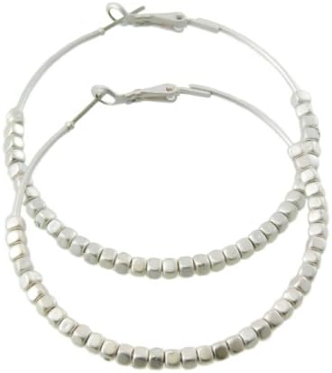 Silver Sliding Geometric Square Block Beads Hoop Earrings "You Accessorize"
