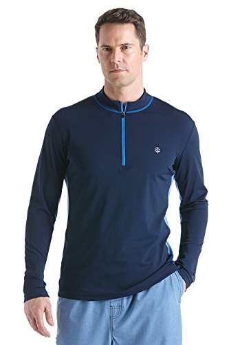 Coolibar UPF 50+ Men's Long Sleeve Quarter Zip Aqua Shirt - Sun Protective