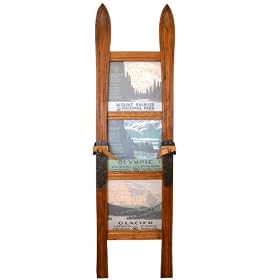 Rustic Ski Lodge Wall Decor - Three (3) Panel Wood Frame with Prints-Triple Collage...