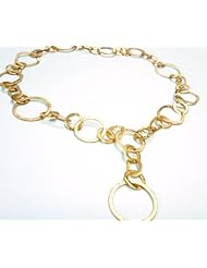 14K Yellow Gold Matte-Finish Hand-Crafted Round-Shaped Open Link Y-Shaped Necklace, Enhanced with Burnish Set Diamonds.