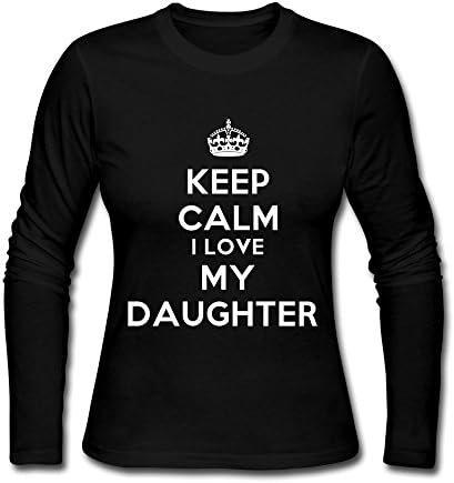 LINEINKE Keep Calm And I Love My Daughter Long Sleeve T-Shirt For Women Black