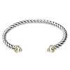 "Two-Tone" 14k Yellow Gold Plated and Sterling Silver Thin Twisted Bangle with Clear Cubic Zirconia Stone Edged Cuff Bracelet