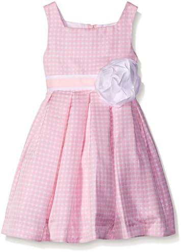 Kleinfeld Pink Little Girls' Amanda Circle Jacquard Box Pleat Dress with Flower and Grosgrain Trim, Pink, 4T