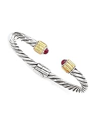 Enchanta Collection Sterling Silver & 18K Twisted Cuff Bracelet with Garnet Tips