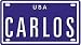 Carlos USA mini metal embossed licesne plate name for bikes, tricycles, wagons, kids doors, golf carts, baby strollers, pedal cars. Over 400 names available. Type in 