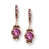 1928 Copper-tone Dark Pink Crystal Leverback Earrings
