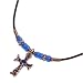 Pretty Deep Blue Austrian Crystal Cross Pendant on Black Cord Necklace -- Made In USA