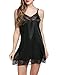 Ekouaer Sexy Lingerie Women's Sleepwear Satin Lace Chemise Nightgown(Black,M)