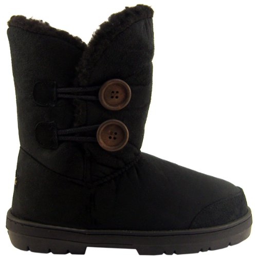 Womens Black Faux Fur Lined Thick Sole Button Winter Snow Boots Size 8