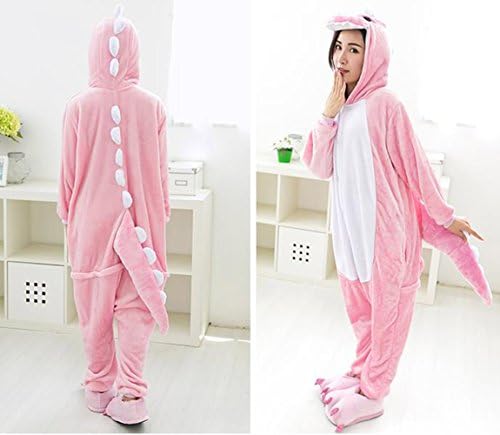 Adults Cartoon COSPLAY Costume Onesie Including Slippers (C Suitable for 168-176cm, Pink dinosaur)