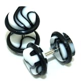 White Marble Fake Cheaters Illusion Ear Plugs - Look 0G (8mm), Stem 16G (1.2mm), One (1) Pair